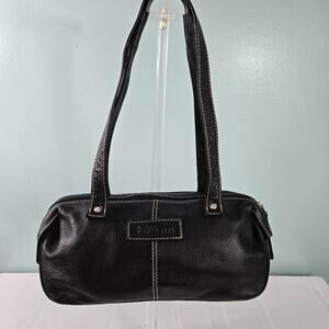 Sophia Visconti Pebble Leather Shoulder Strap Purse Satchel with White Stitching